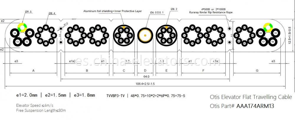 Cable de viaje plano para ascensor Otis AAA174ARM13 Otis Elevator Flat Traveling Cable AAA174ARM13